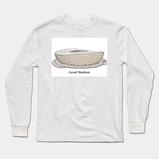 Sketching Stadium in Qatar Long Sleeve T-Shirt by Roza@Artpage